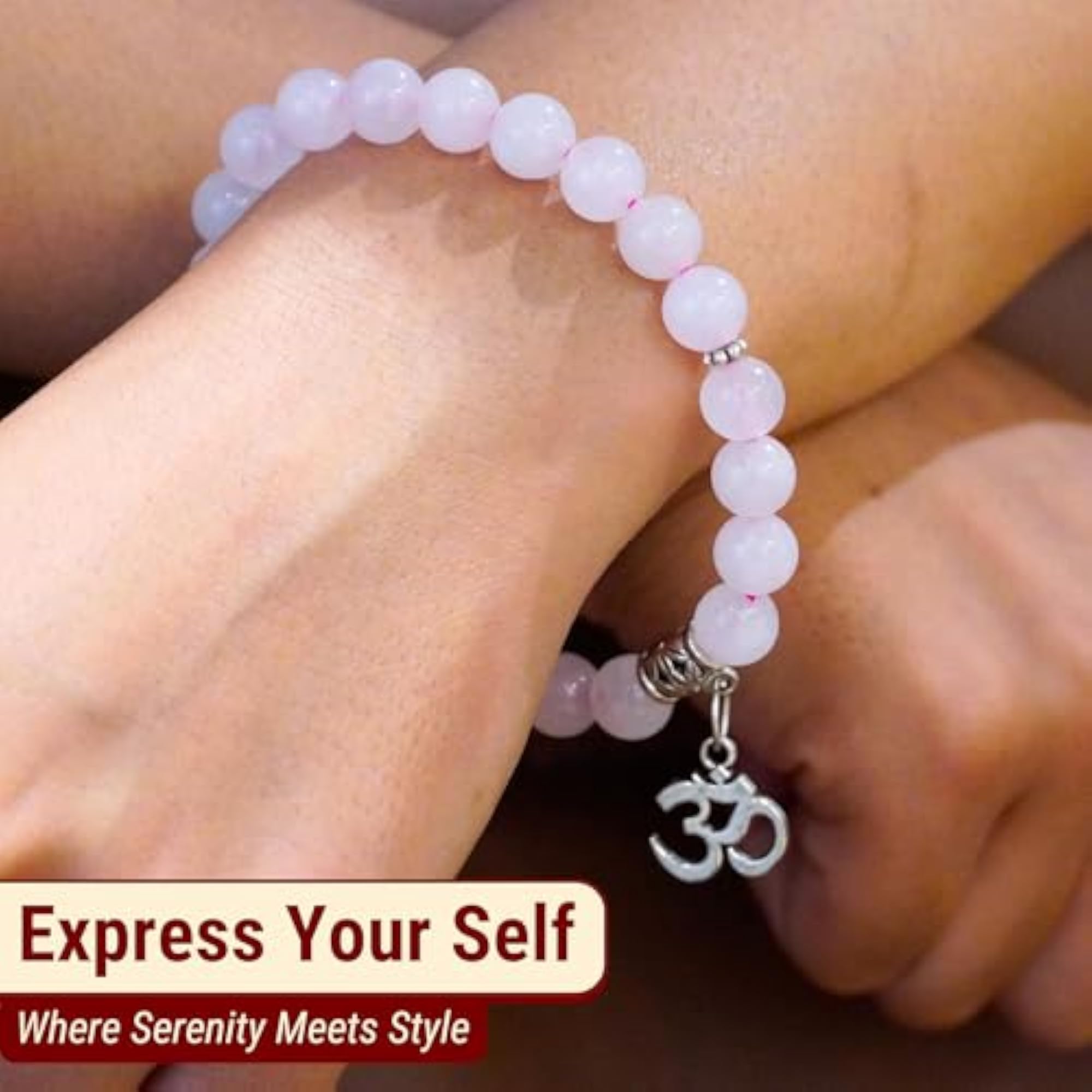 Rose Quartz Om Band, 2.8 Inches Diameter
